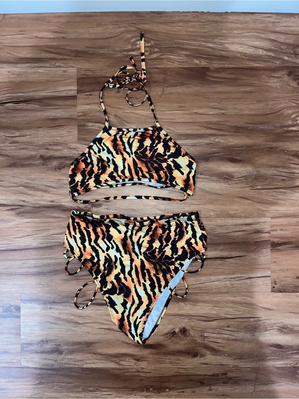 Tiger Print High-Waist Bikini Set - Orange/Black